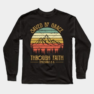 Vintage Christian Saved By Grace Through Faith Long Sleeve T-Shirt